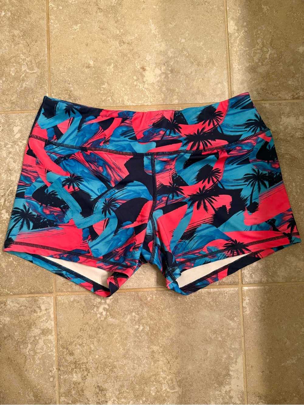 Born Primitive Tropical Palm Print Athletic Shorts in Blue & Pink